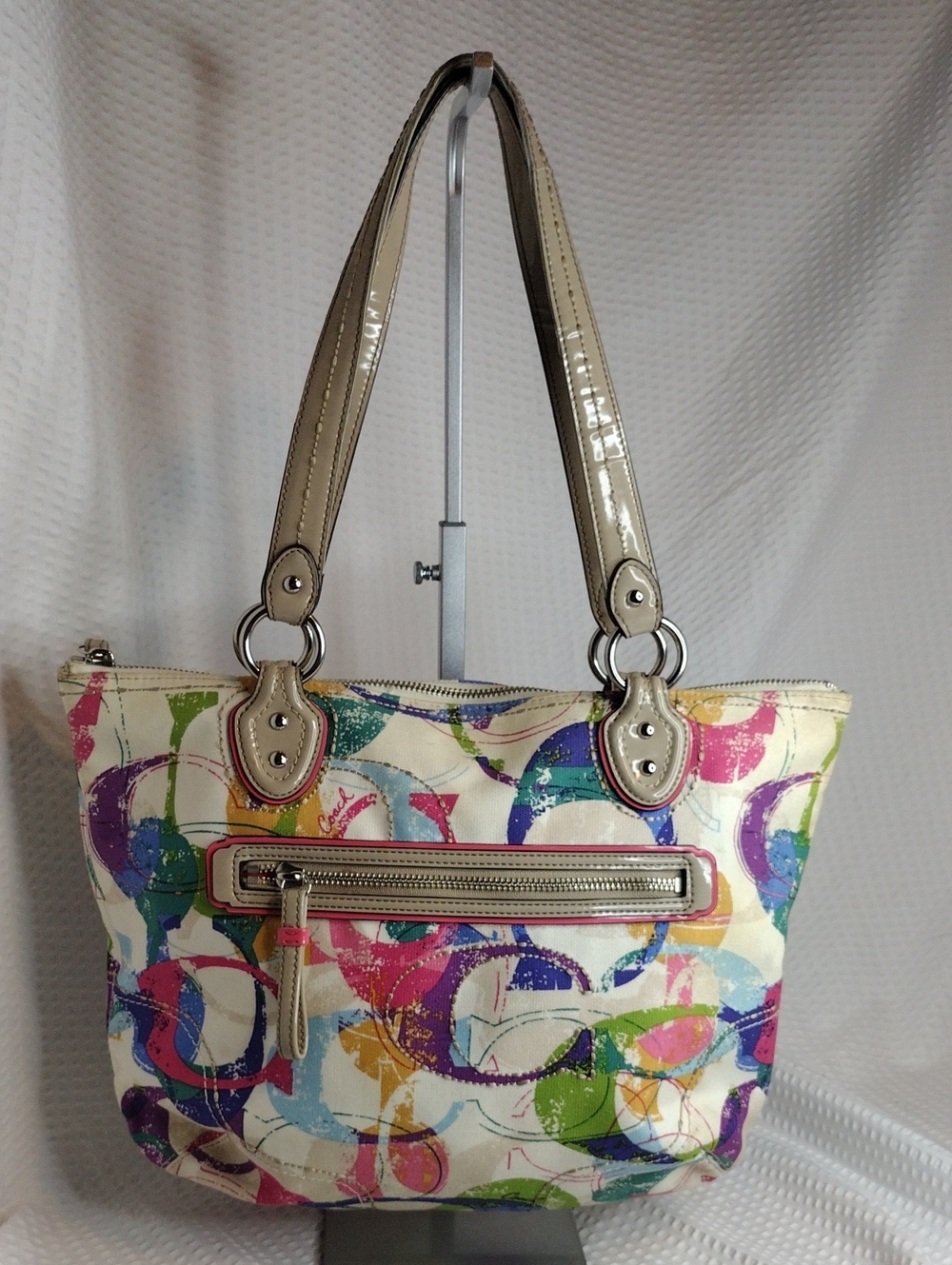 Coach M1271-23372 Poppy Signature Stamped C Hallie Canvas Shoulder Bag
